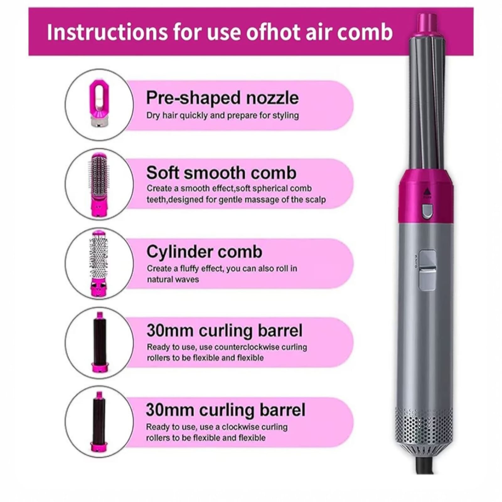 5-in-1 Hot Air Hair Dryer & Styler Brush – Dry, Straighten, Curl, Volumize & Smooth Hair