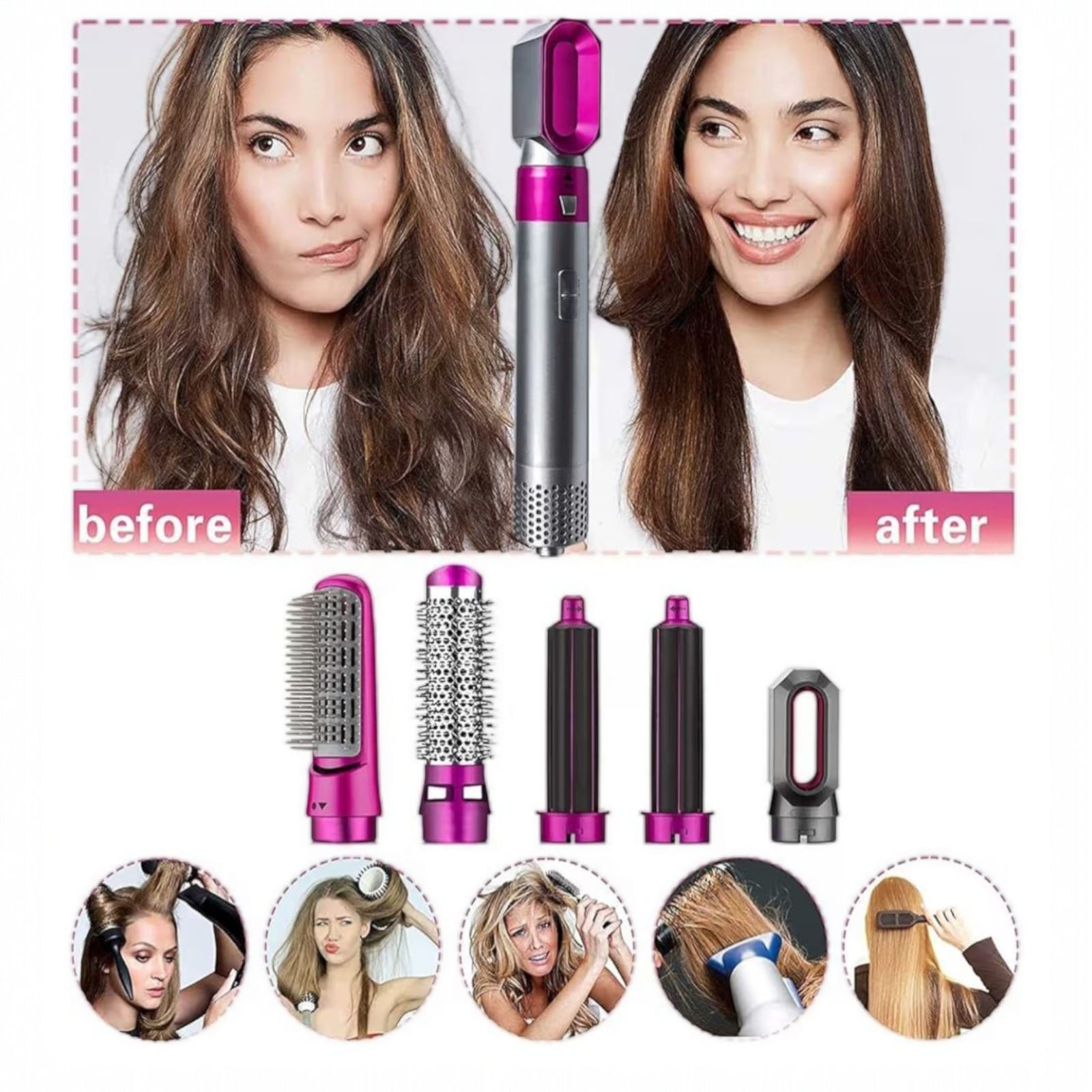 5-in-1 Hot Air Hair Dryer & Styler Brush – Dry, Straighten, Curl, Volumize & Smooth Hair