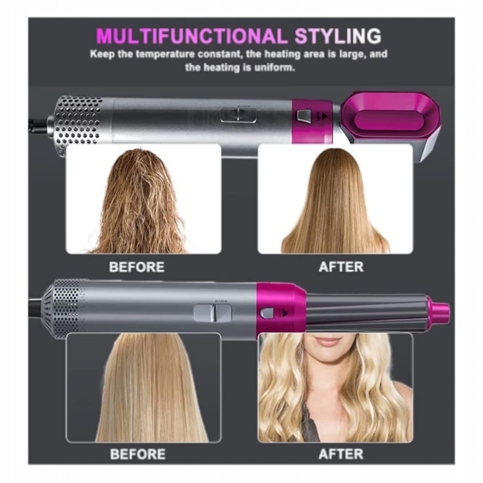 5-in-1 Hot Air Hair Dryer & Styler Brush – Dry, Straighten, Curl, Volumize & Smooth Hair