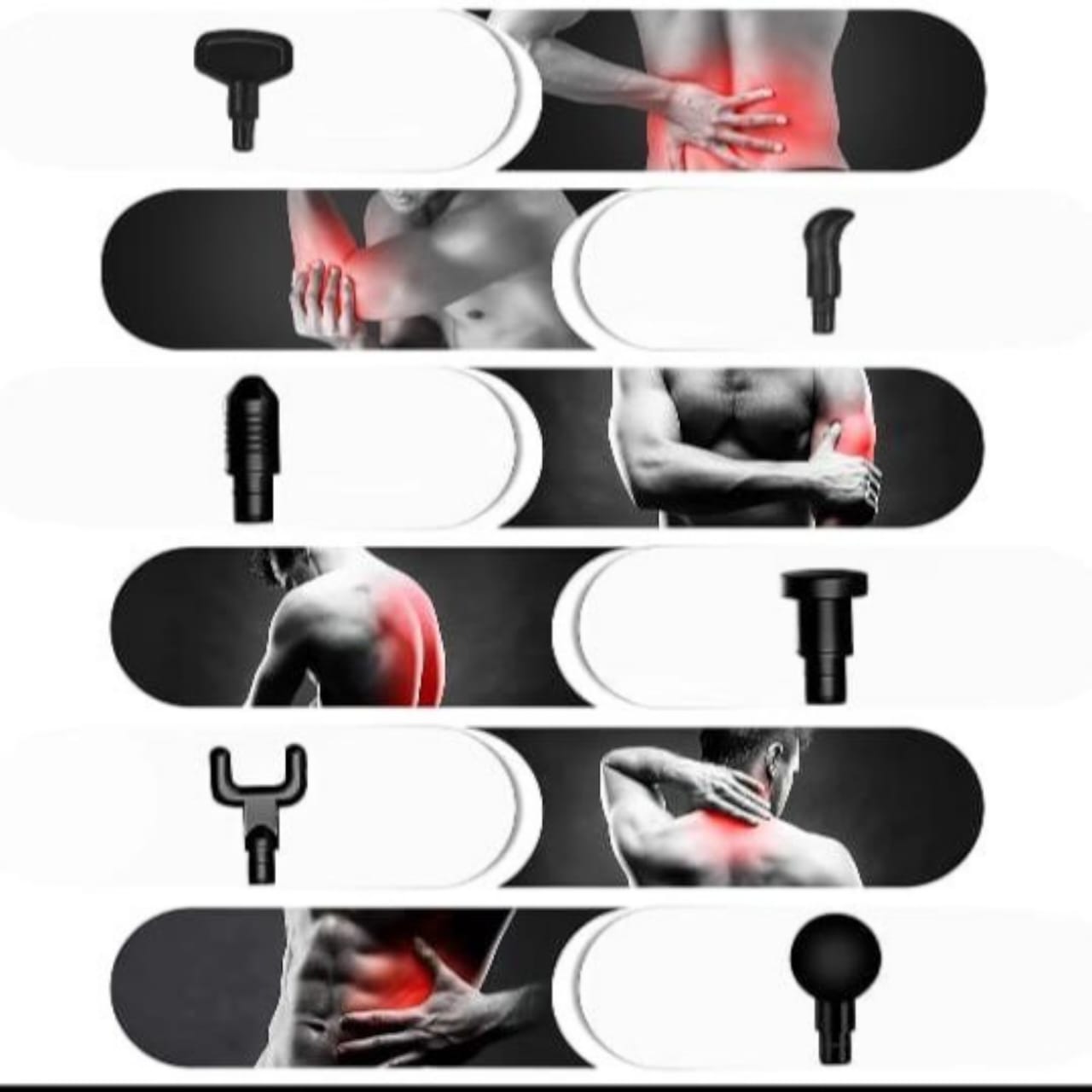Deep Tissue Massage Gun with 6 Interchangeable Massage Heads, Rechargeable Cordless Muscle Massager for Neck, Back, Shoulder, Legs & Full Body Pain Relief with Carry Case