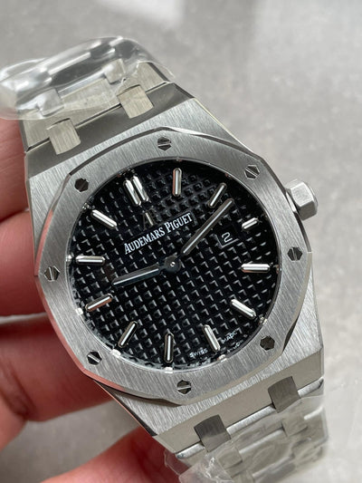 Luxury Octagonal Dial Stainless Steel Watch for Men – Black Textured Dial, Quartz Movement, Premium Designer Style Wristwatch