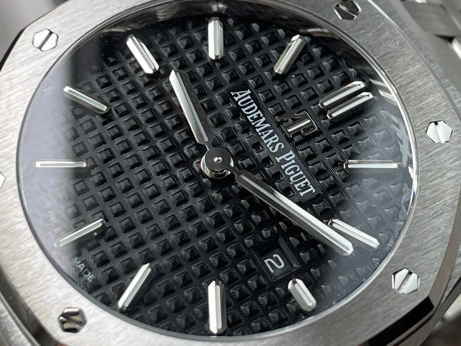 Luxury Octagonal Dial Stainless Steel Watch for Men – Black Textured Dial, Quartz Movement, Premium Designer Style Wristwatch